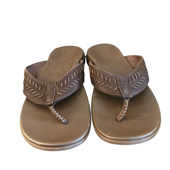 Chaco Jackson Leather Sandals Thongs Flip Flops Brown Mens Sz 9 Slip On Summer - Picture 5 of 8